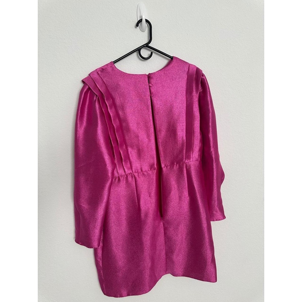 RiverIsland Pink Metallic Pleated Shoulder Long Sleeve Mini Dress Size 16
